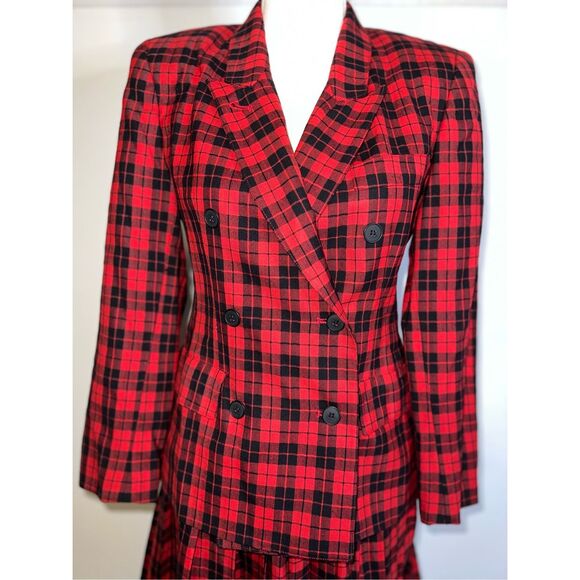Women’s 100% Wool Red Vintage Pleated Skirt Suit Set 2 - Picture 1 of 12